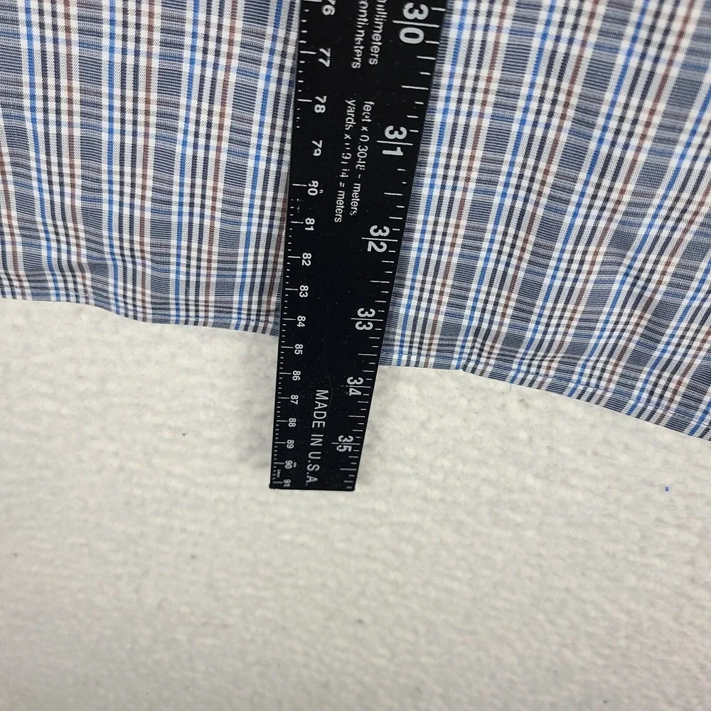 Banana Republic Shirt Mens XL Blue Brown Plaid Tailored Slim Fit Dress Button Up
